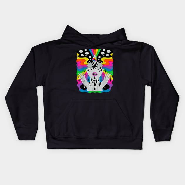 Colorful Psychedelic Girl Trippy Abstract Third Eye Vision Kids Hoodie by madara art1